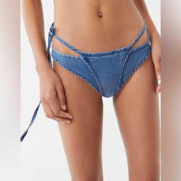 I.AM.GIA Jessica Stretch Denim Bikini Bottom Side Tie in Indigo Size Large NEW - Picture 3 of 13